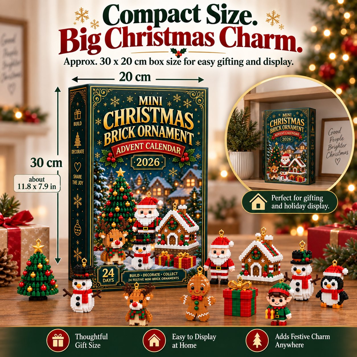 ⏳ Last Day 70% OFF – 🎄24-Day Mini Christmas Brick Ornament Advent Calendar | 24 Unique Buildable Holiday Designs with Hanging Loops for Trees, Garlands & Festive Displays 🧱