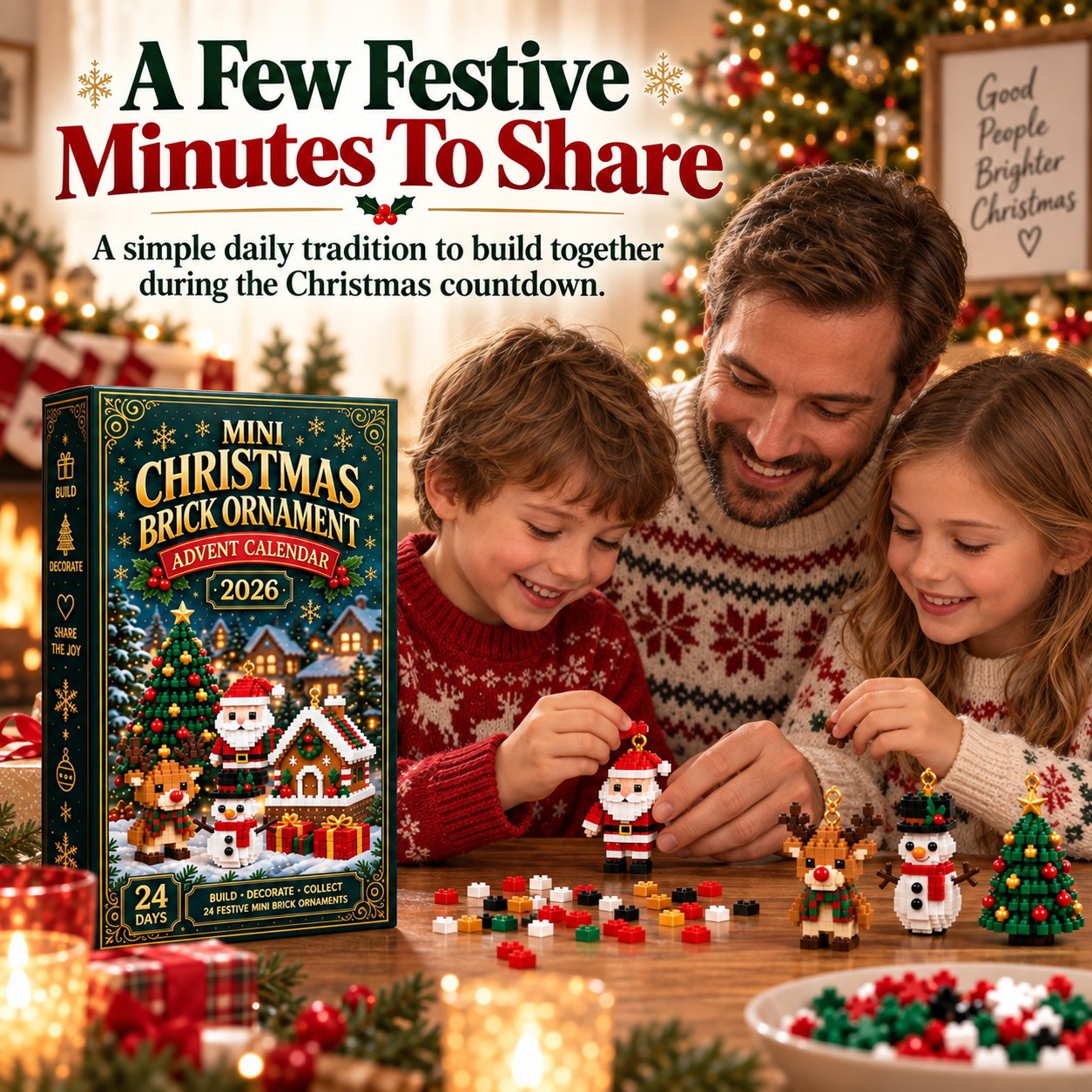 ⏳ Last Day 70% OFF – 🎄24-Day Mini Christmas Brick Ornament Advent Calendar | 24 Unique Buildable Holiday Designs with Hanging Loops for Trees, Garlands & Festive Displays 🧱