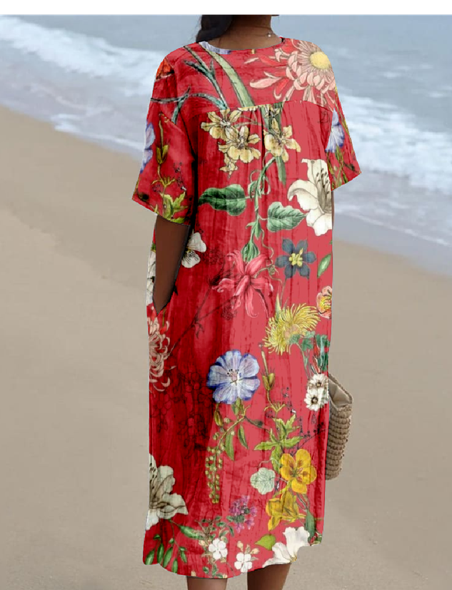 Vintage Cotton-Blend Ethnic Geometry Dress