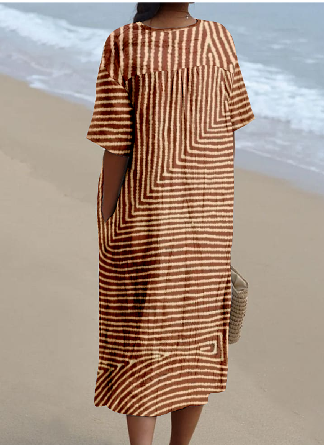 Striped Cotton-Blend Casual Dress