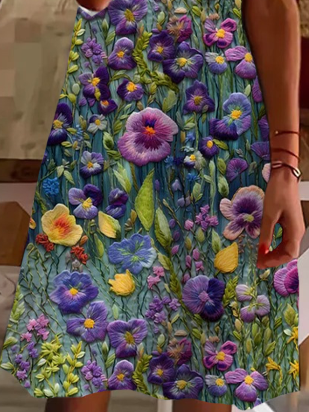 Women's Casual V-Neck Short-Sleeve Floral Print Spring Dress