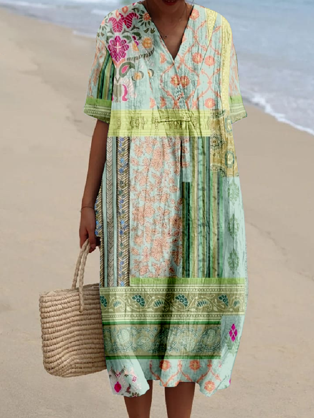 Cotton-Blend Multicolor Block Casual Dress