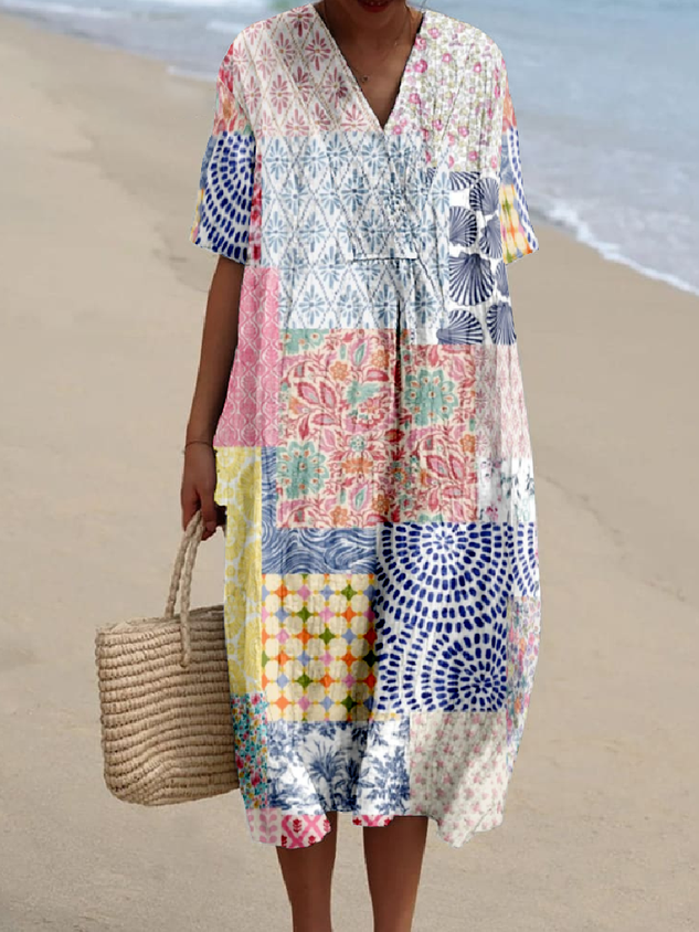 Vintage V Neck Loose Dress