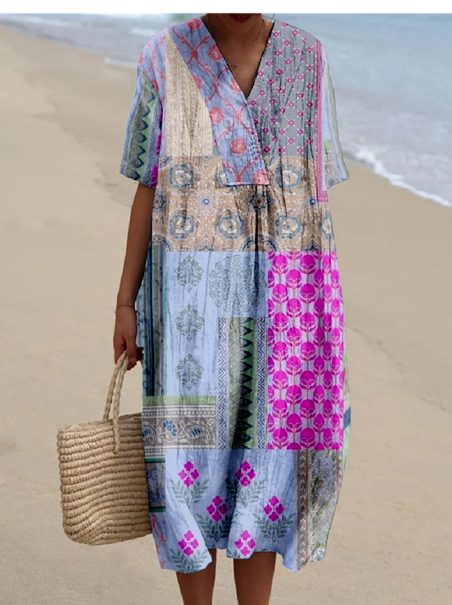 Cotton-Blend Multicolor Block Casual Dress