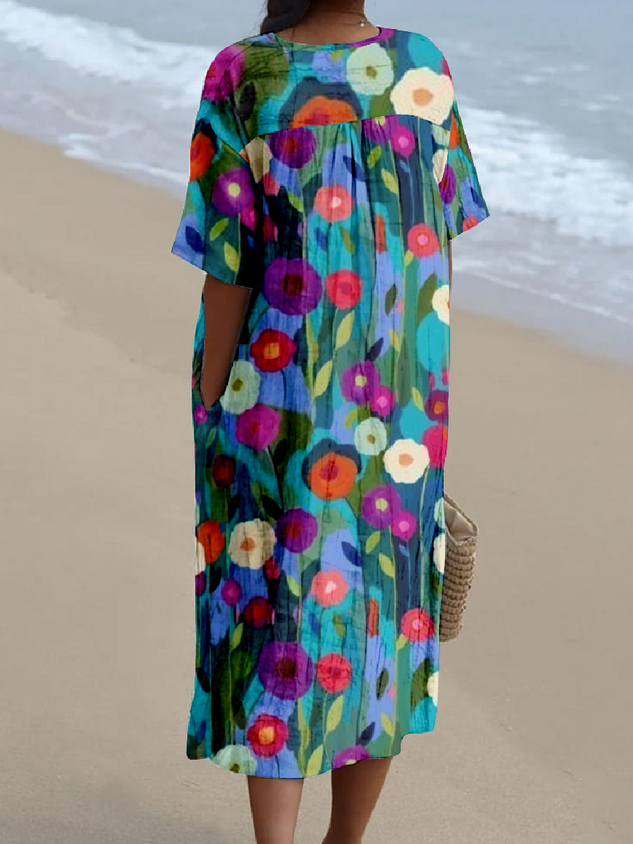 V Neck Loose Vintage Psychedelic Art Dress