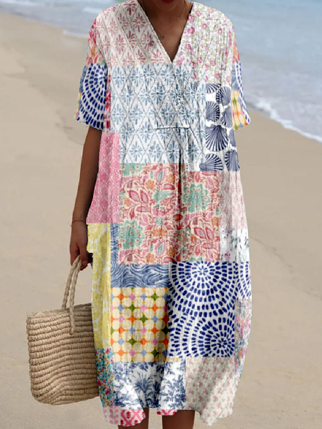Vintage V Neck Loose Dress