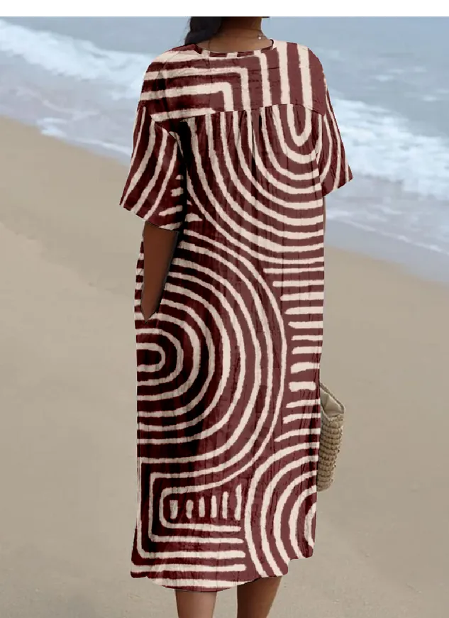 Striped Cotton-Blend Casual Dress