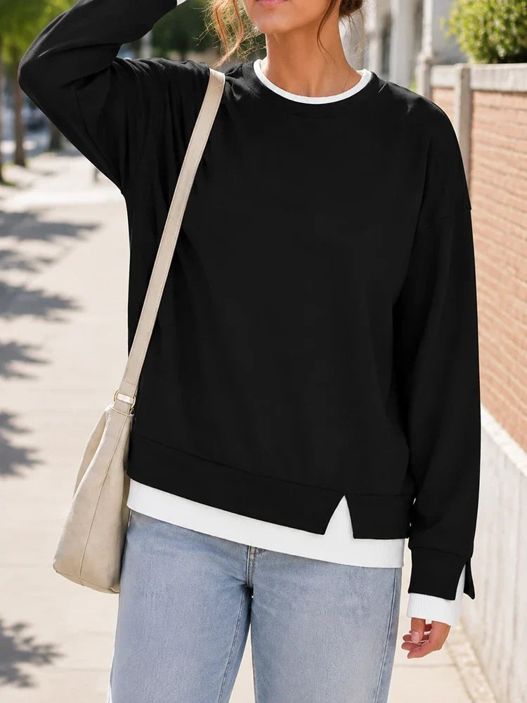 Women's Faux-Layered Oversized Crewneck Sweatshirt