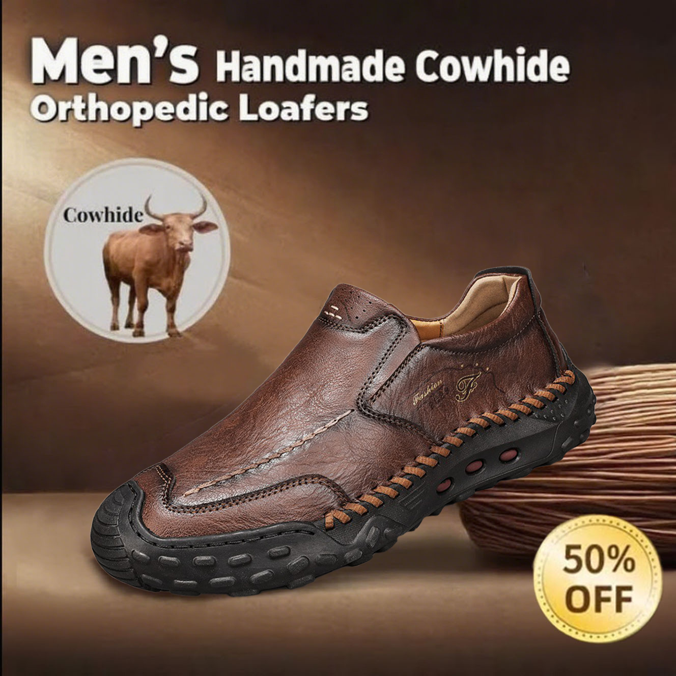 🔥Today 60% off🔥Men's latest genuine leather handmade orthopedic shoes with arch support to relieve foot pain