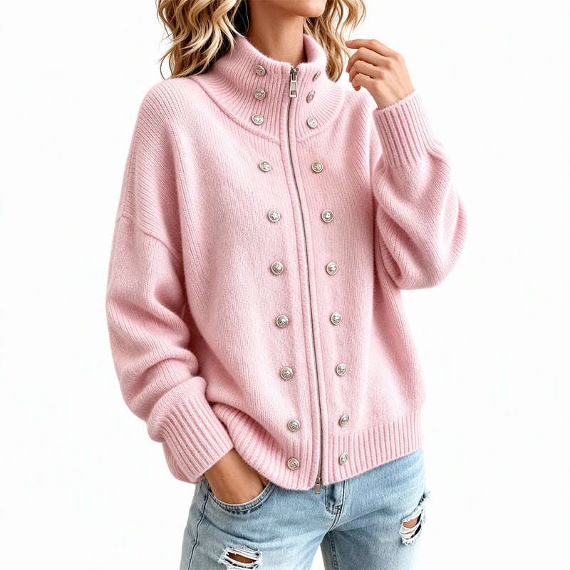 Women's Stand-Collar Double-Breasted Knitted Cardigan