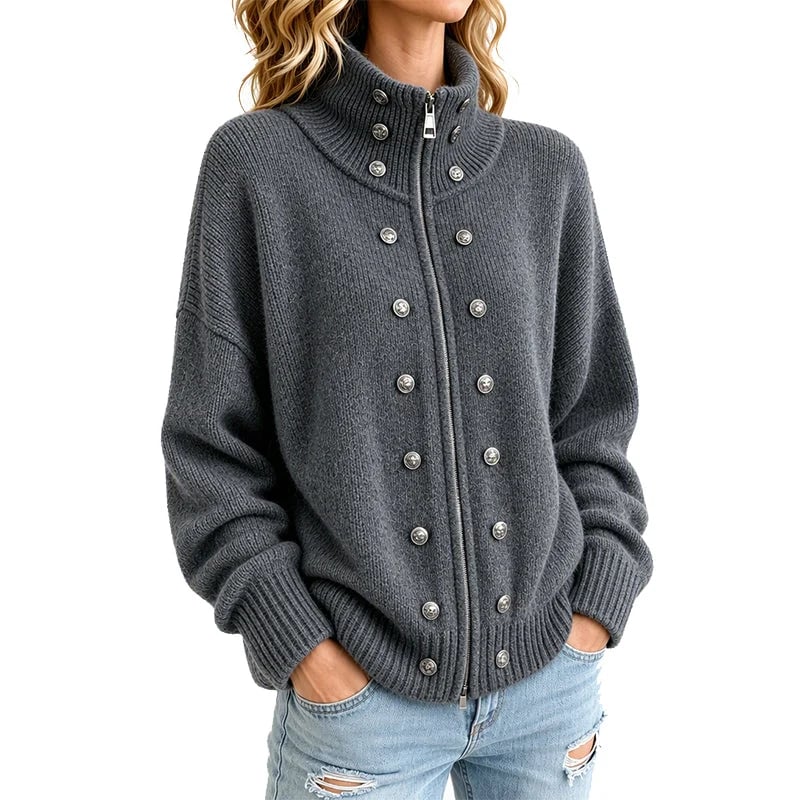 Women's Stand-Collar Double-Breasted Knitted Cardigan