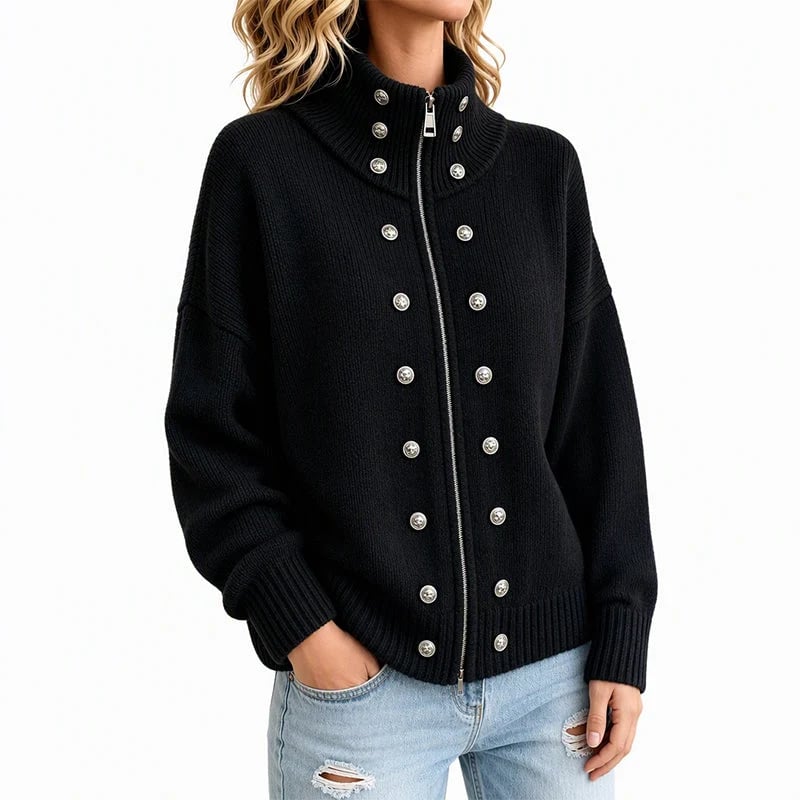 Women's Stand-Collar Double-Breasted Knitted Cardigan