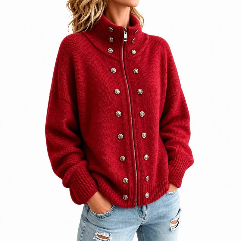 Women's Stand-Collar Double-Breasted Knitted Cardigan