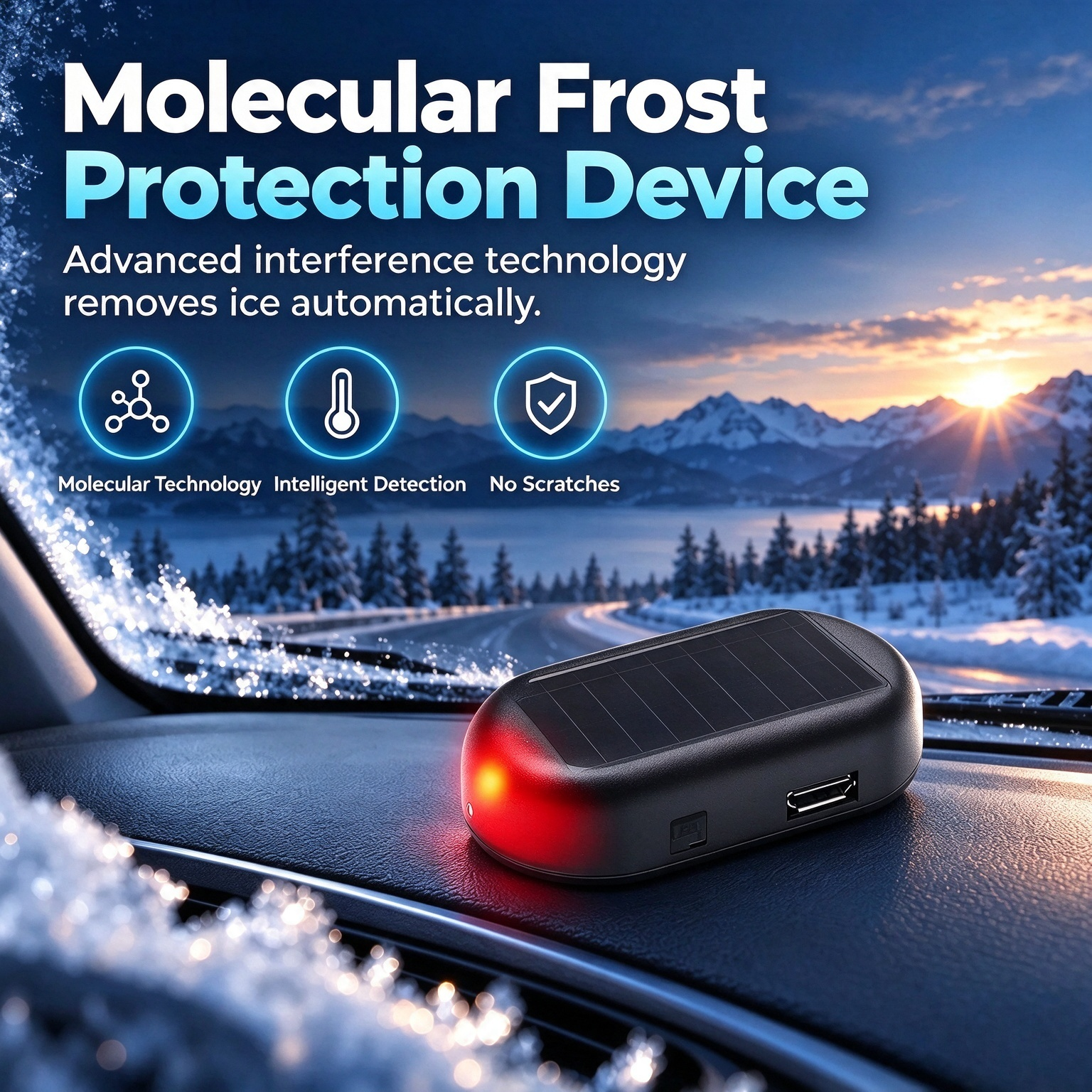 Electromagnetic device for molecular interference for vehicles – for de-icing and snow removal
