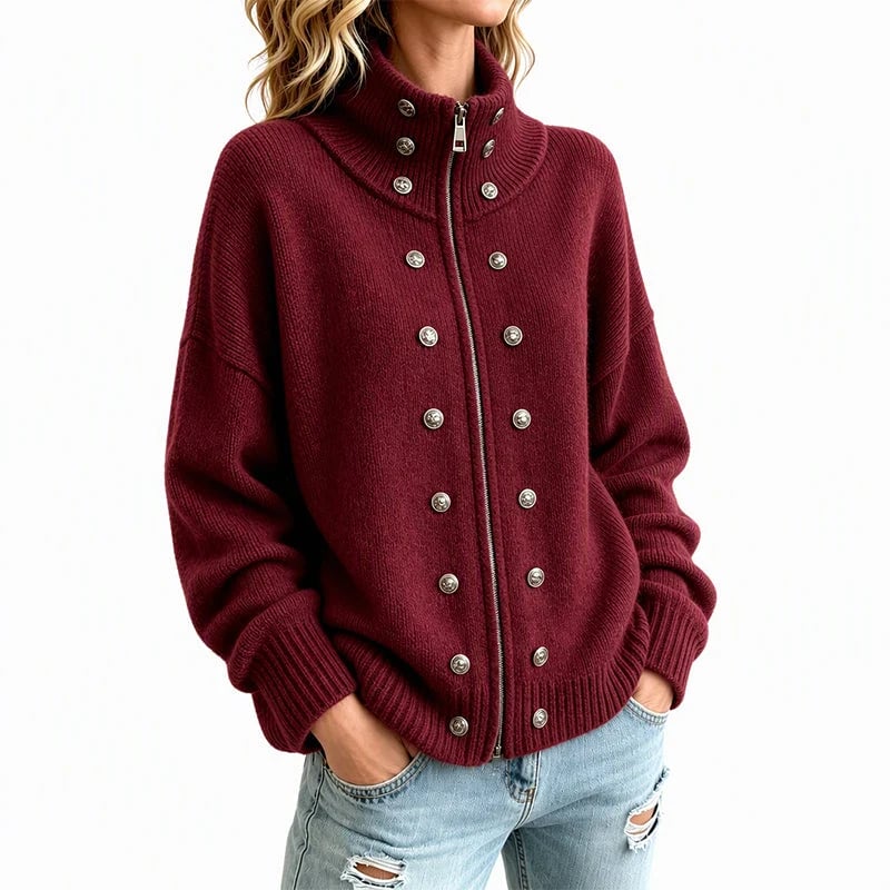 Women's Stand-Collar Double-Breasted Knitted Cardigan