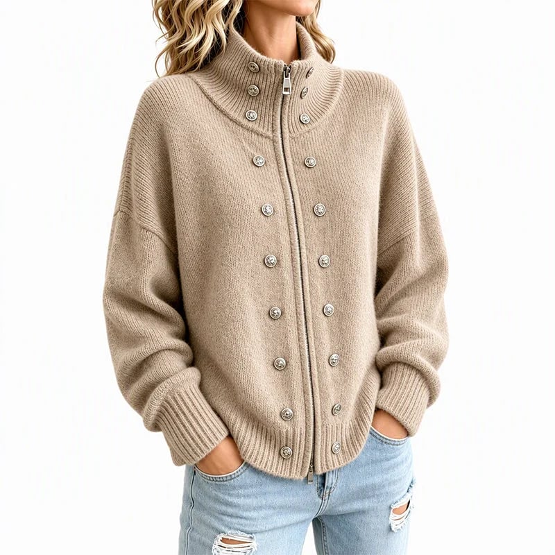 Women's Stand-Collar Double-Breasted Knitted Cardigan