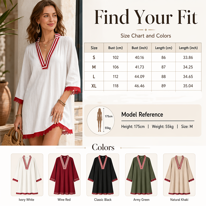 Women's V-Neck Loose Cotton Linen Dress