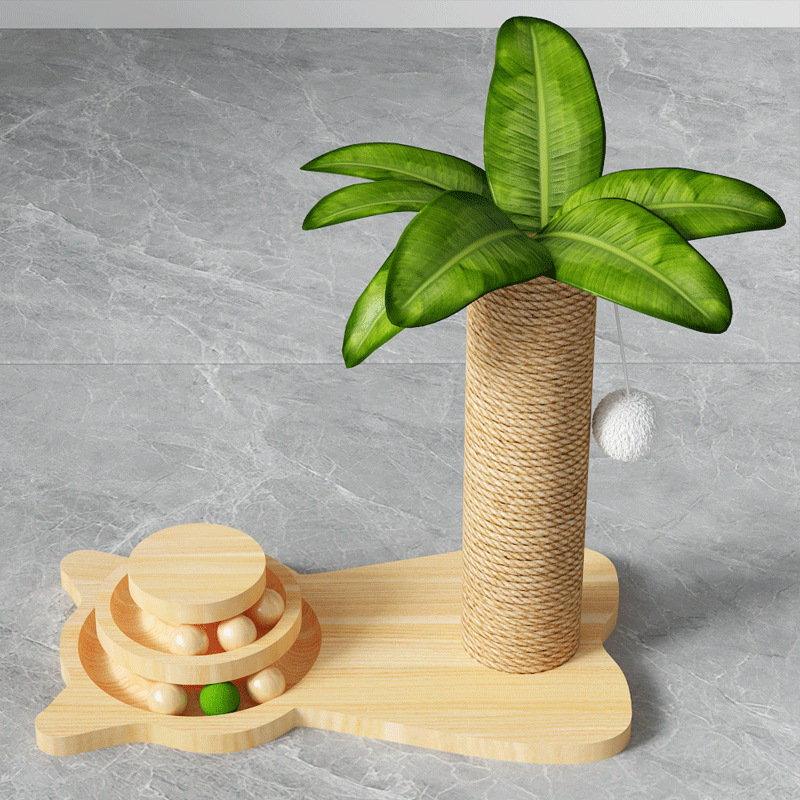 Wooden Cat Scratching Post with Double Layer Track Ball Toy | Interactive Cat Turntable, Safe Sisal Scratcher for Indoor Cats