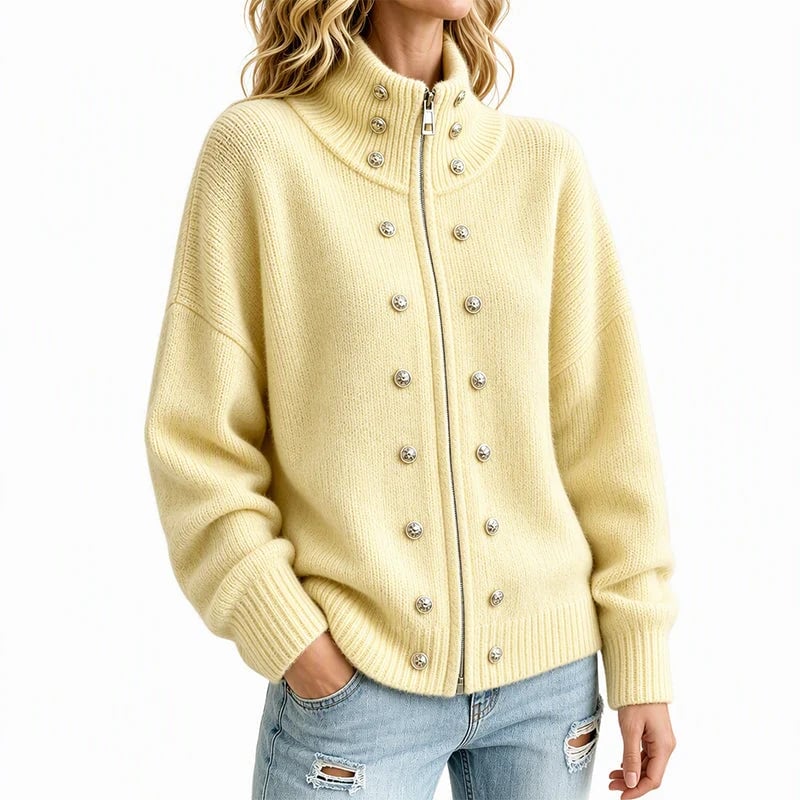 Women's Stand-Collar Double-Breasted Knitted Cardigan