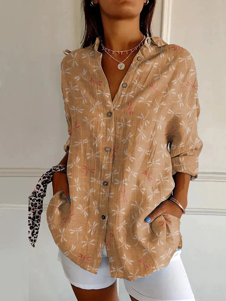 Women’s Abstract Line Cotton Linen Shirt