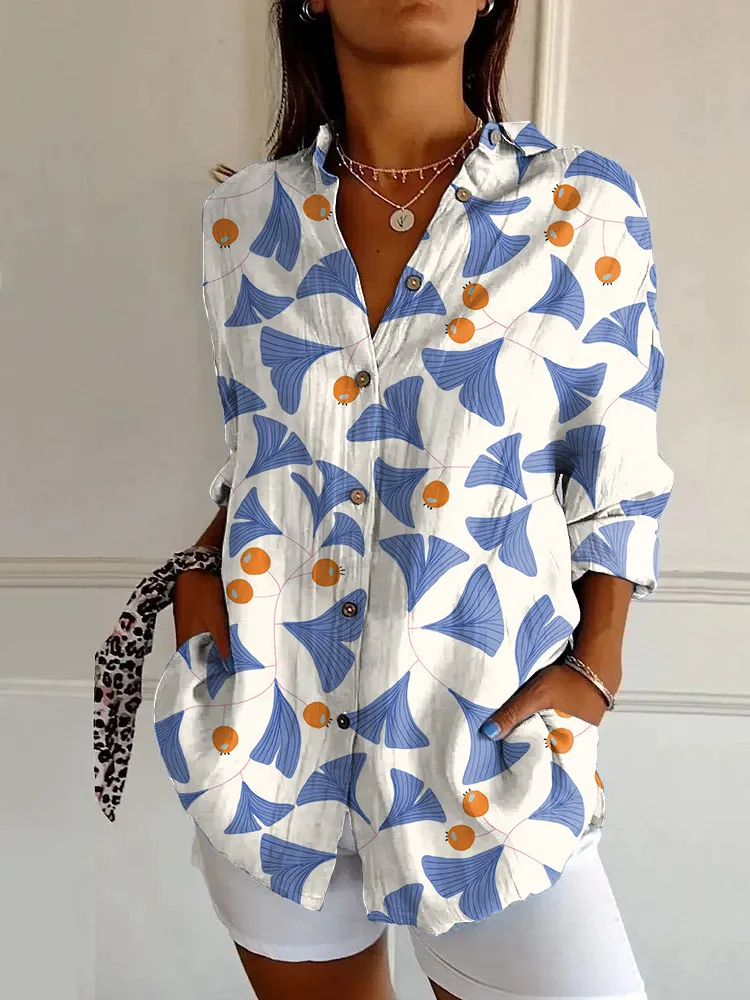 Women’s Abstract Line Cotton Linen Shirt