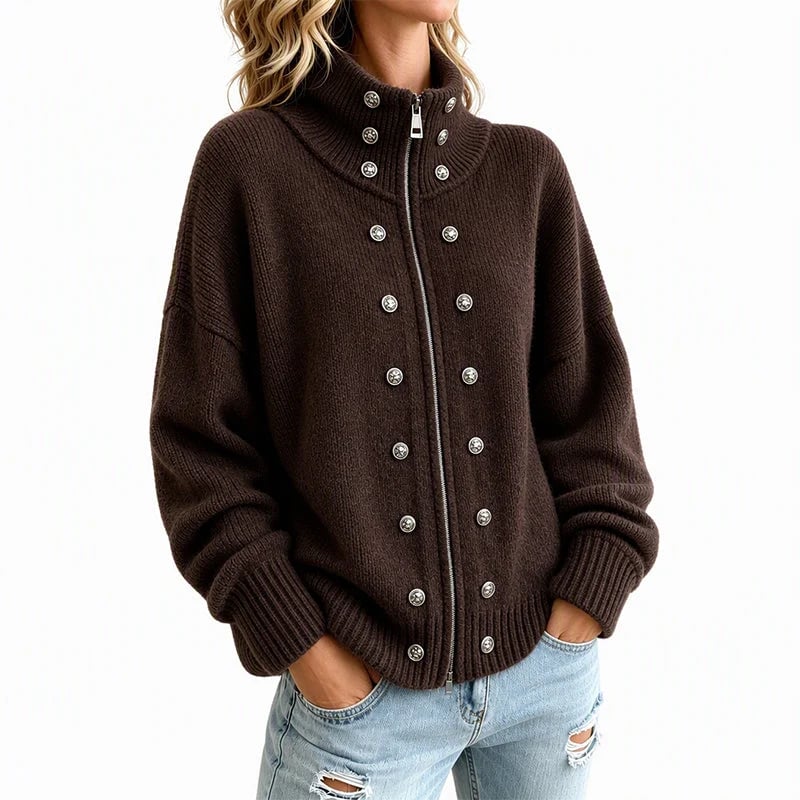 Women's Stand-Collar Double-Breasted Knitted Cardigan