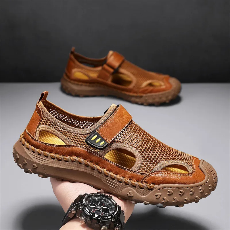 ⏰Last Day! 60% OFF 🔥Men's Handmade Cowhide Breathable Mesh Sandals