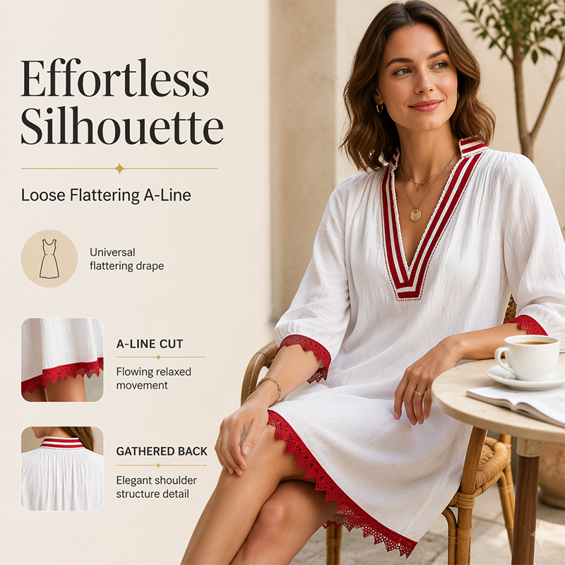 Women's V-Neck Loose Cotton Linen Dress