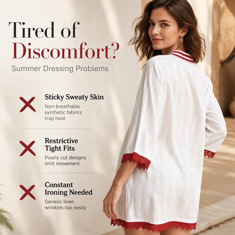 Women's V-Neck Loose Cotton Linen Dress