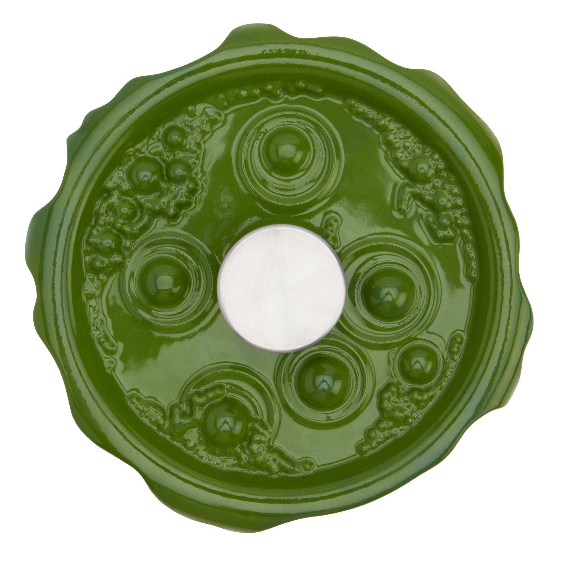 4-Quart Cast Iron Cauldron Pot with Green 'Bubbling' Lid