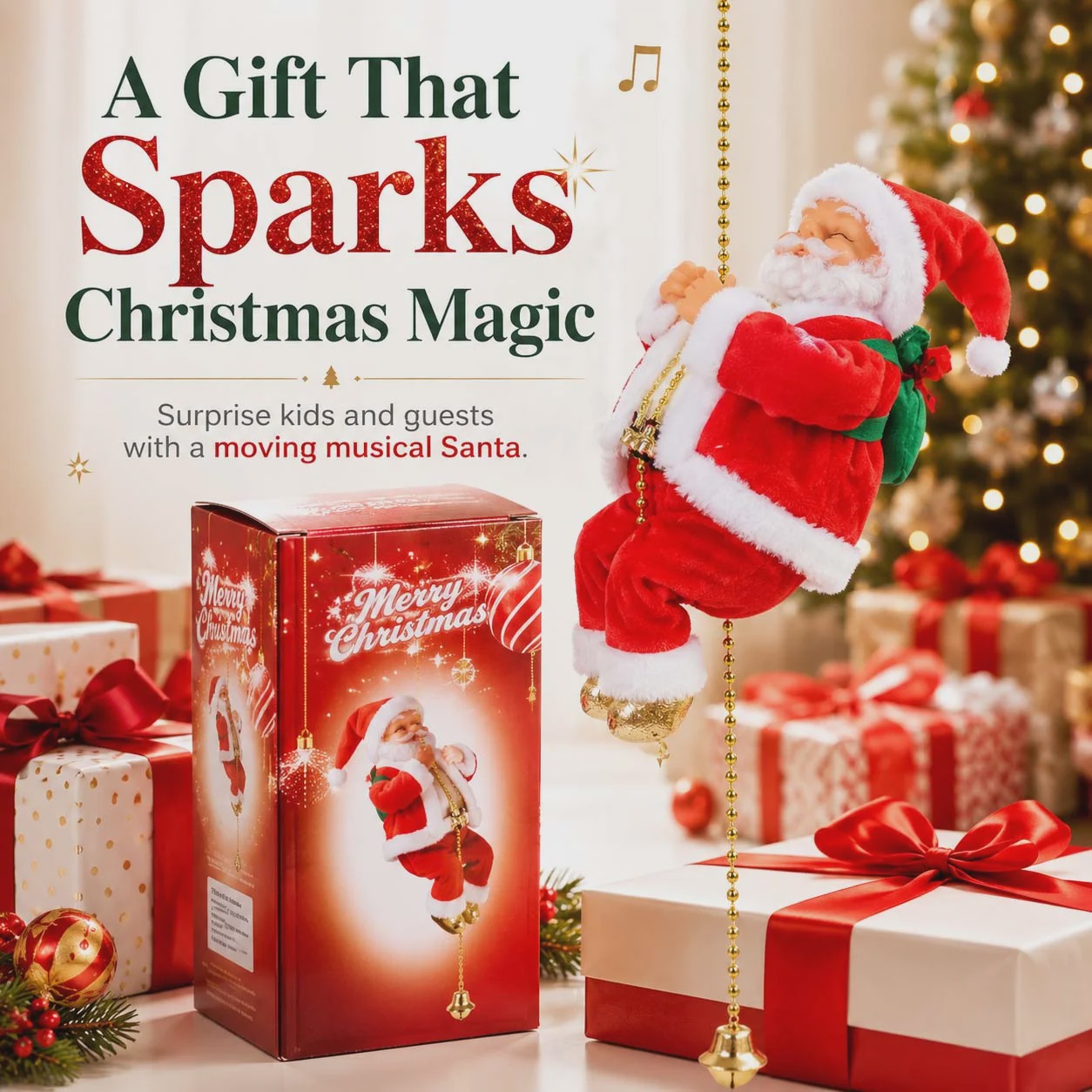 🎄 Animated Electric Climbing Santa Musical Toy, Christmas Hanging Decoration