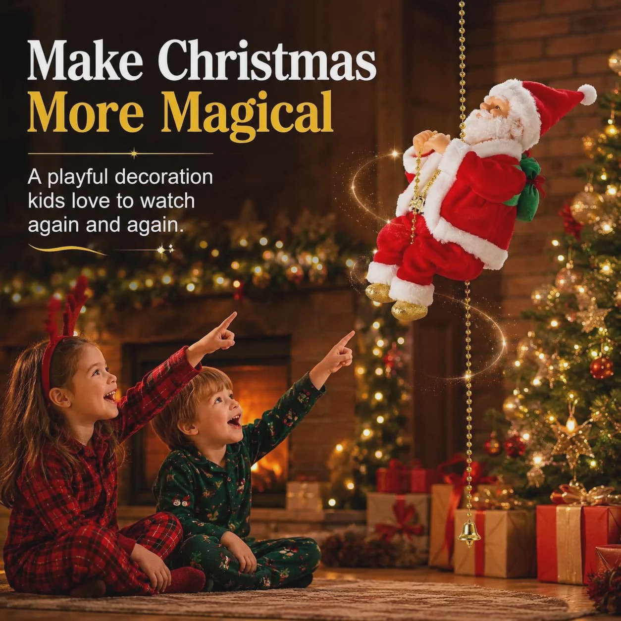 🎄 Animated Electric Climbing Santa Musical Toy, Christmas Hanging Decoration