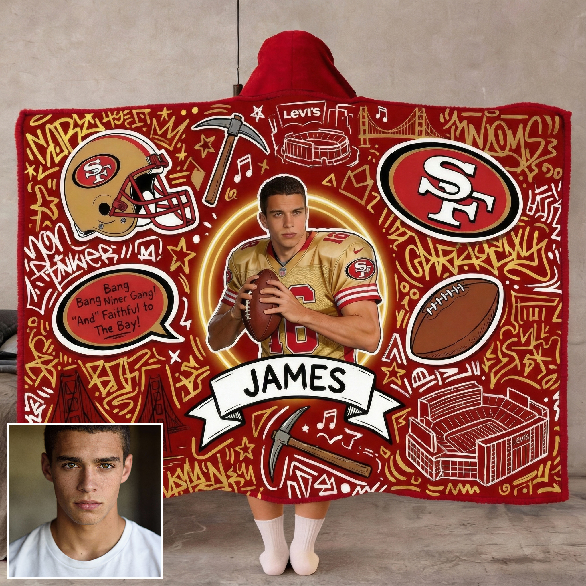 Personalized Baseball Hoodie Blanket，Customizable with avatar, name, and number; a gift for boys, a gift for friends, baseball players, and baseball teams.