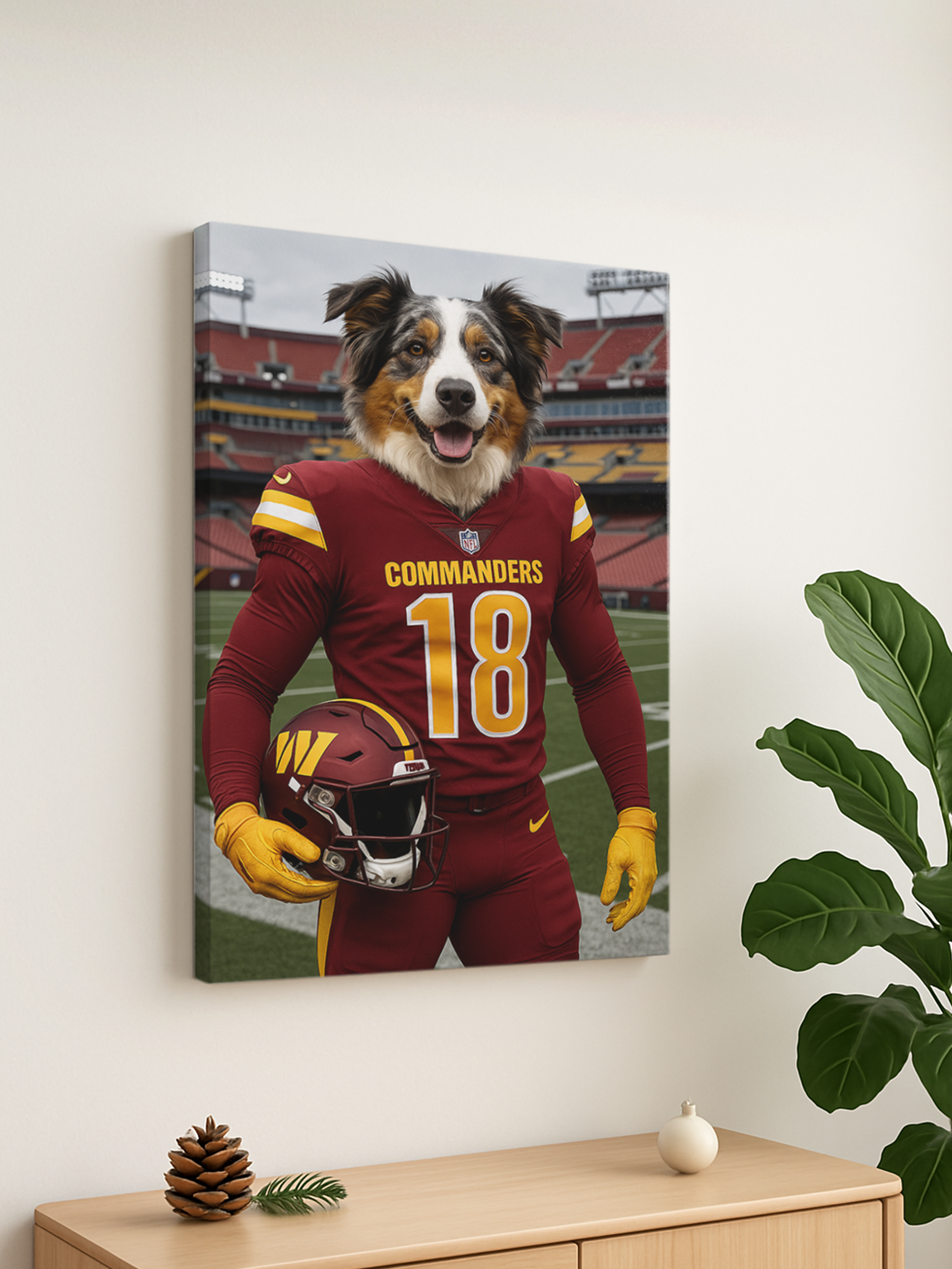 🏈Custom American Football Pet Portrait Frame – Artist Hand-Designed Decorative Wall Art 🐾