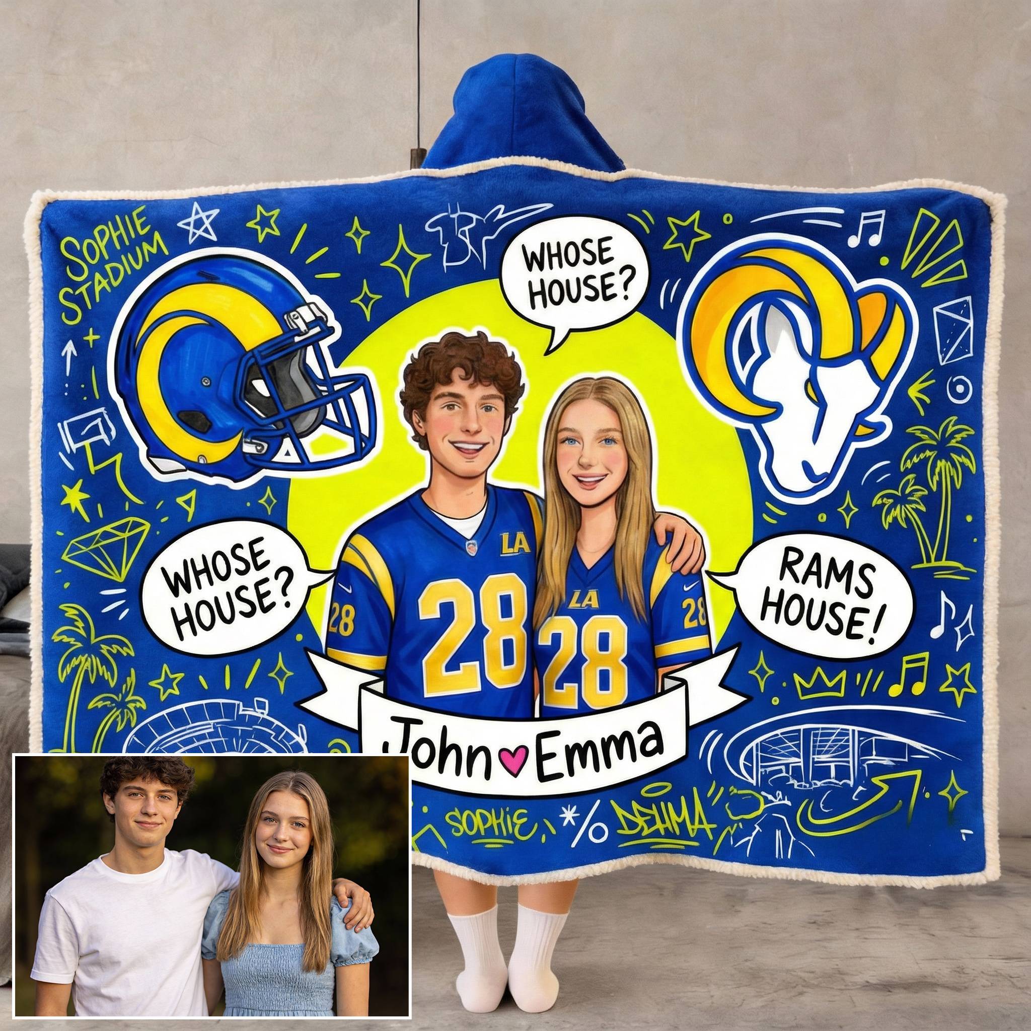 Personalized Baseball Hoodie Blanket，Customizable with avatar, name, and number; a gift for boys, a gift for friends, baseball players, and baseball teams.