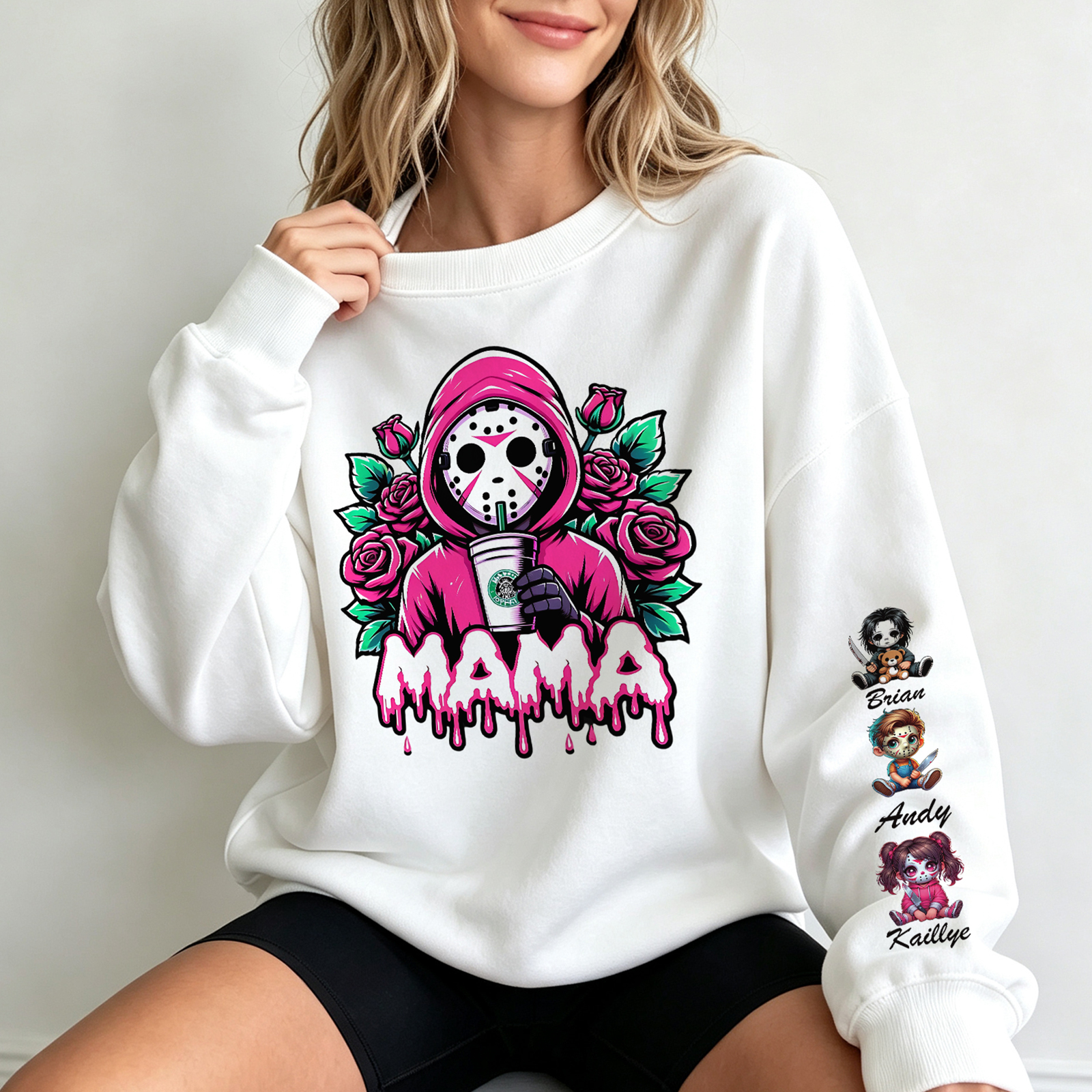 Personalized Hand-drawn Patterns Horror Mask Mama/Dad/Notext Christmas Halloween Sweatshirt