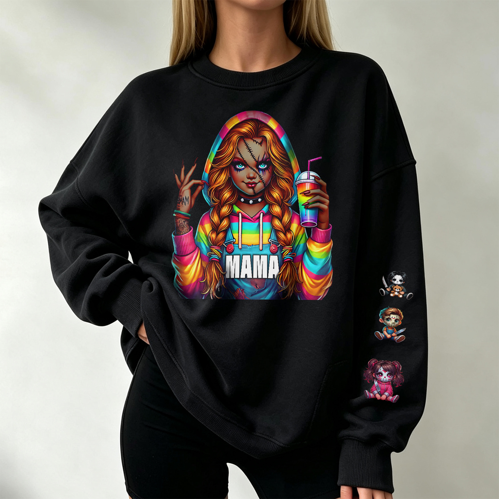 Personalized Hand-drawn Patterns Horror Mask Mama/Dad/Notext Christmas Halloween Sweatshirt