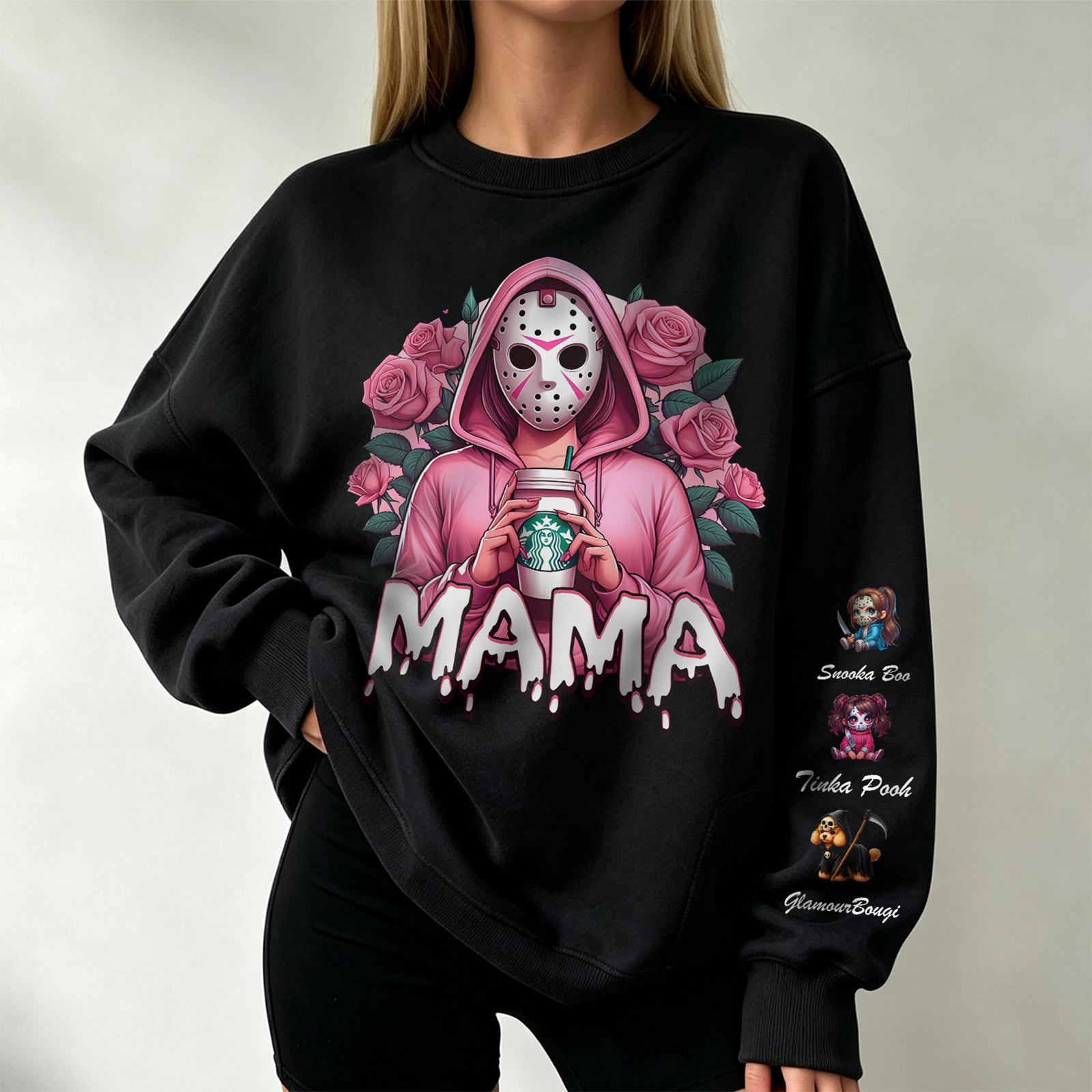 Personalized Hand-drawn Patterns Horror Mask Mama/Dad/Notext Christmas Halloween Sweatshirt