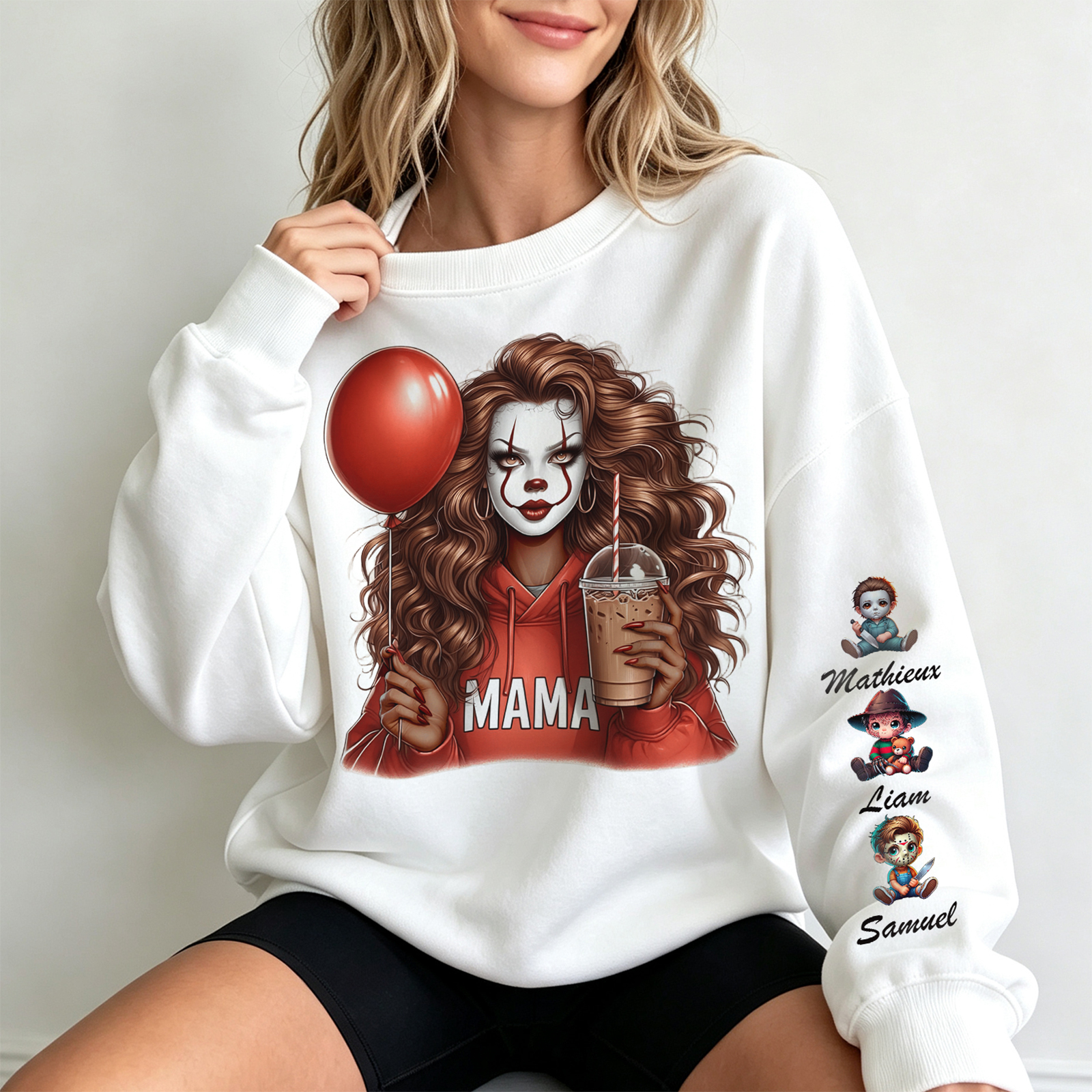 Personalized Hand-drawn Patterns Horror Mask Mama/Dad/Notext Christmas Halloween Sweatshirt
