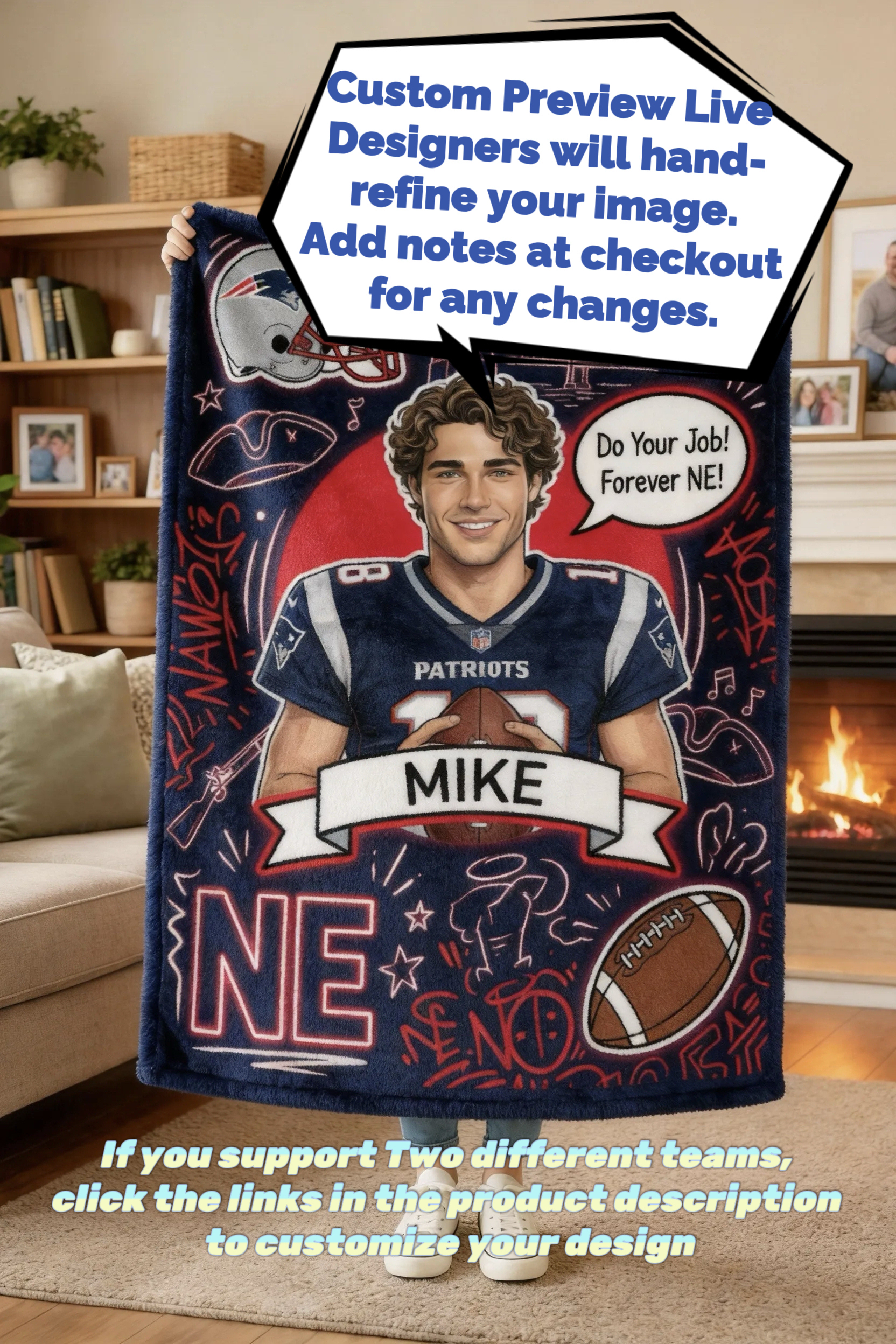 Custom American Football GTA Style Blanket – All 32 Team Customizable with any photo Football Fans Gift