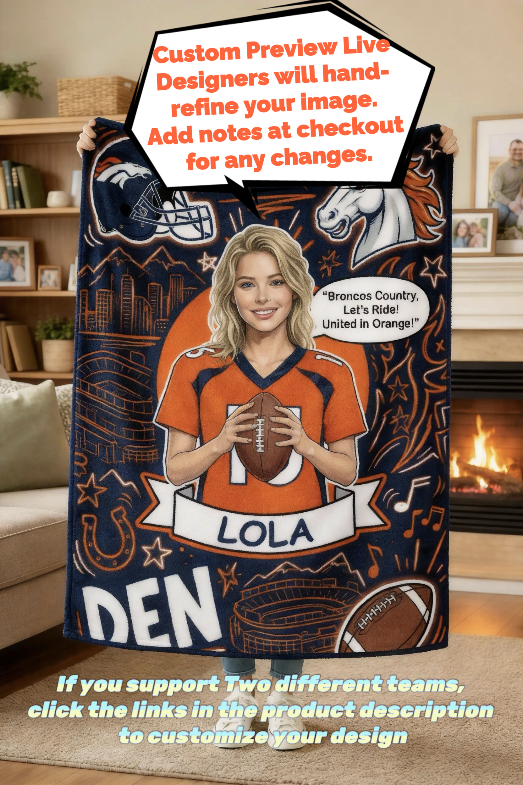 Custom American Football GTA Style Blanket – All 32 Team Customizable with any photo Football Fans Gift