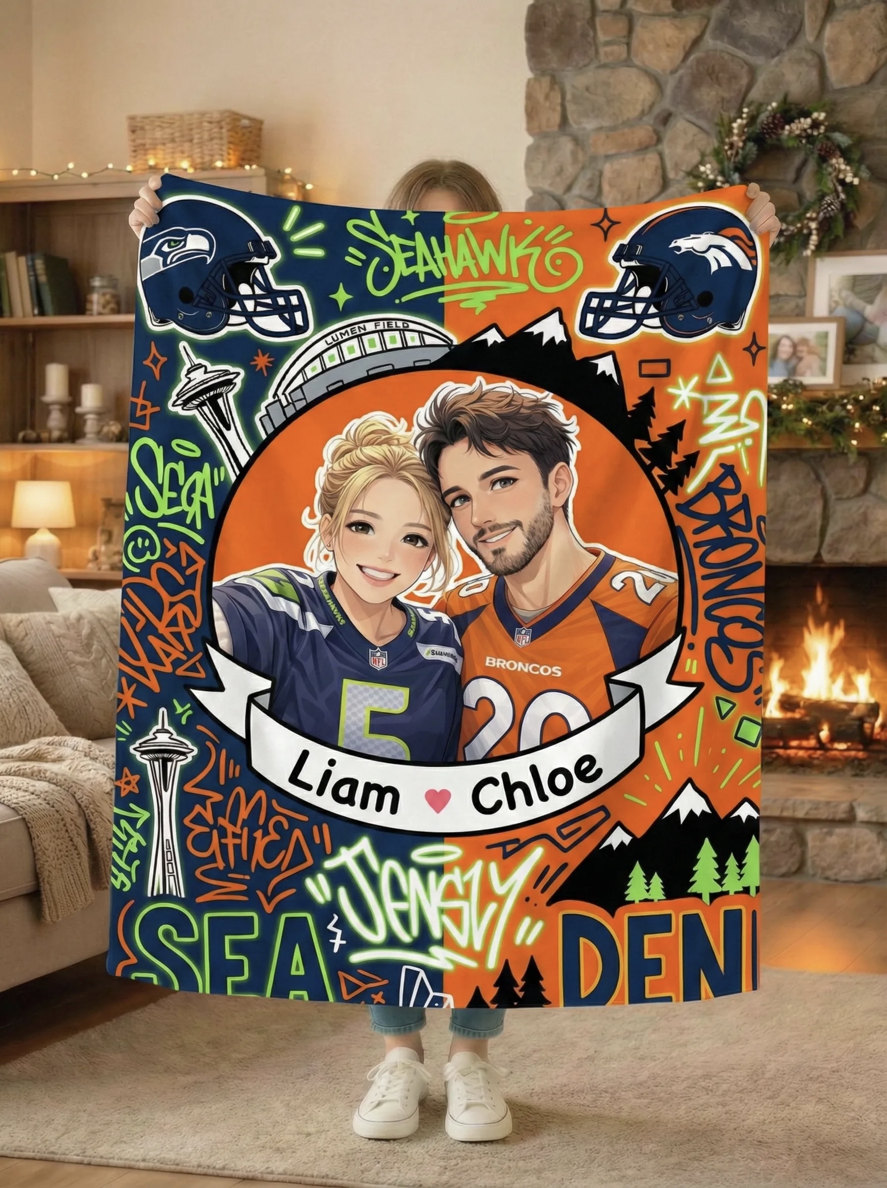 Custom American Football GTA Style Blanket – All 32 Team Customizable with any photo Football Fans Gift