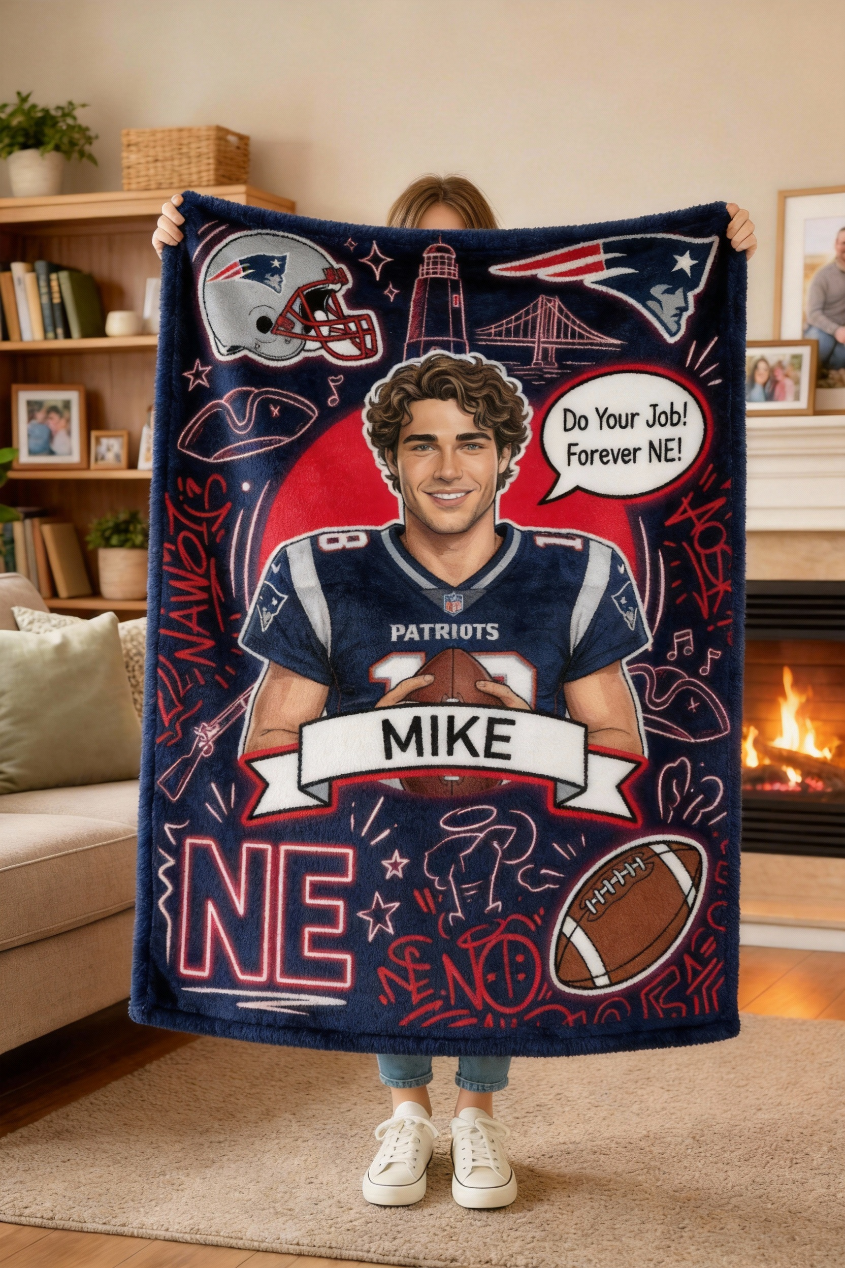 [Copy]Custom American Football Pet Blanket – Artist-Crafted Pet Player Portrait