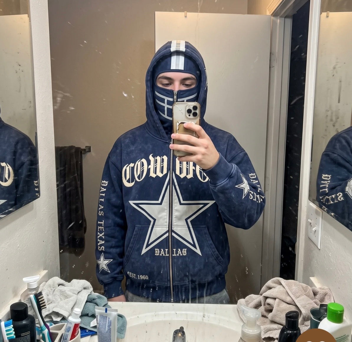 Retro Washed Full-Zip Hoodie with Built-In Facemask | Game Day Streetwear