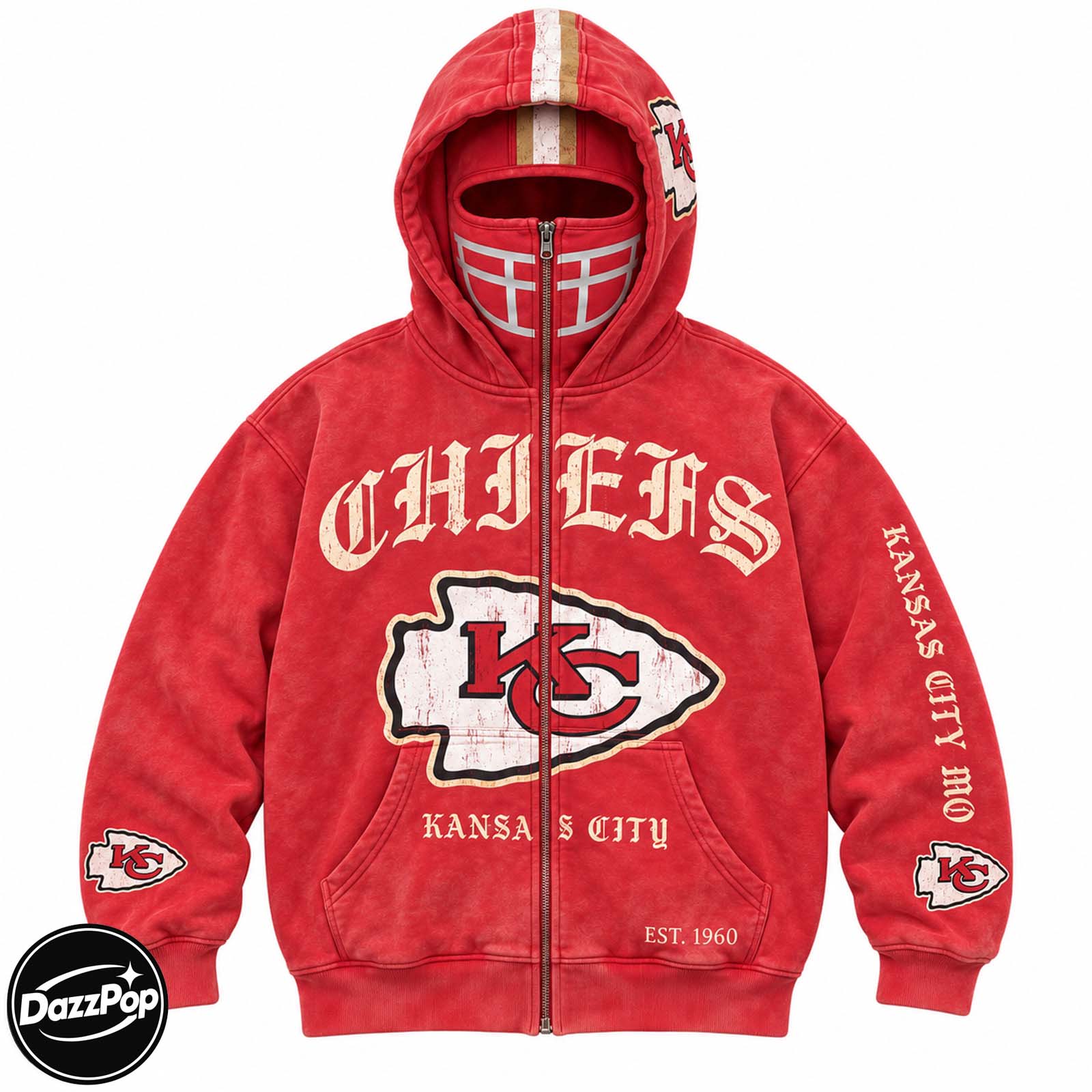 Retro Washed Full-Zip Hoodie with Built-In Facemask | Game Day Streetwear