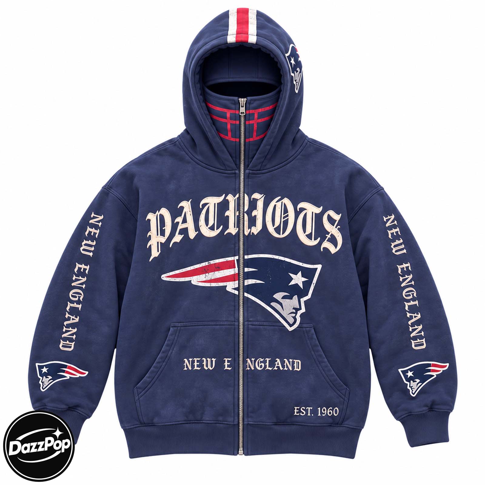 Retro Washed Full-Zip Hoodie with Built-In Facemask | Game Day Streetwear