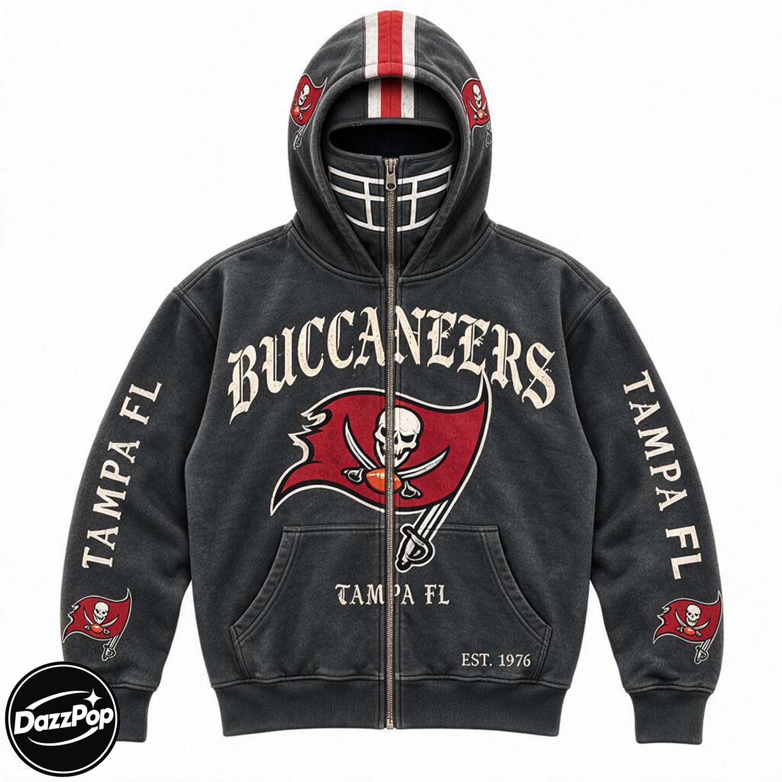 Retro Washed Full-Zip Hoodie with Built-In Facemask | Game Day Streetwear