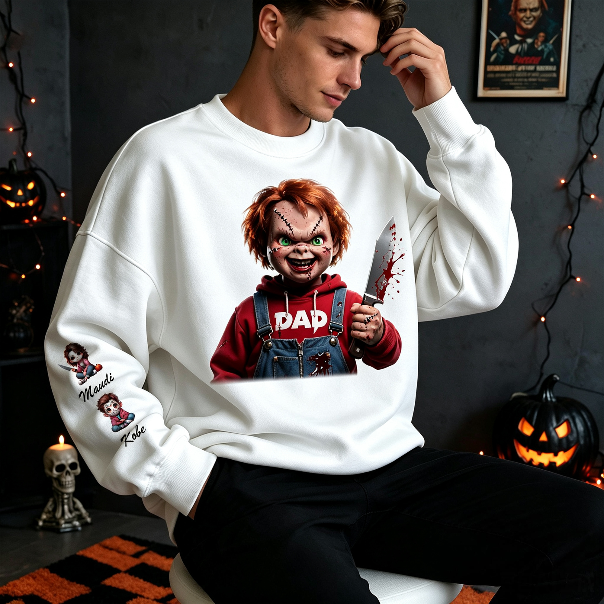 Custom Horror Spooky Mama Dad Sweatshirt For Halloween