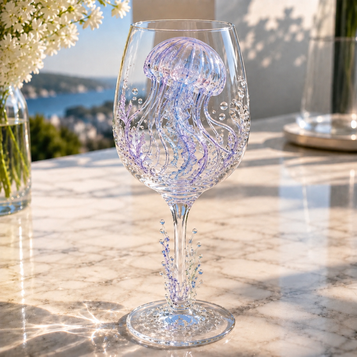 🌊Ocean Treasures Handcrafted 3D Sea Life Wine Glass Collection | Ocean‑Themed Handmade Wine Glasses Set