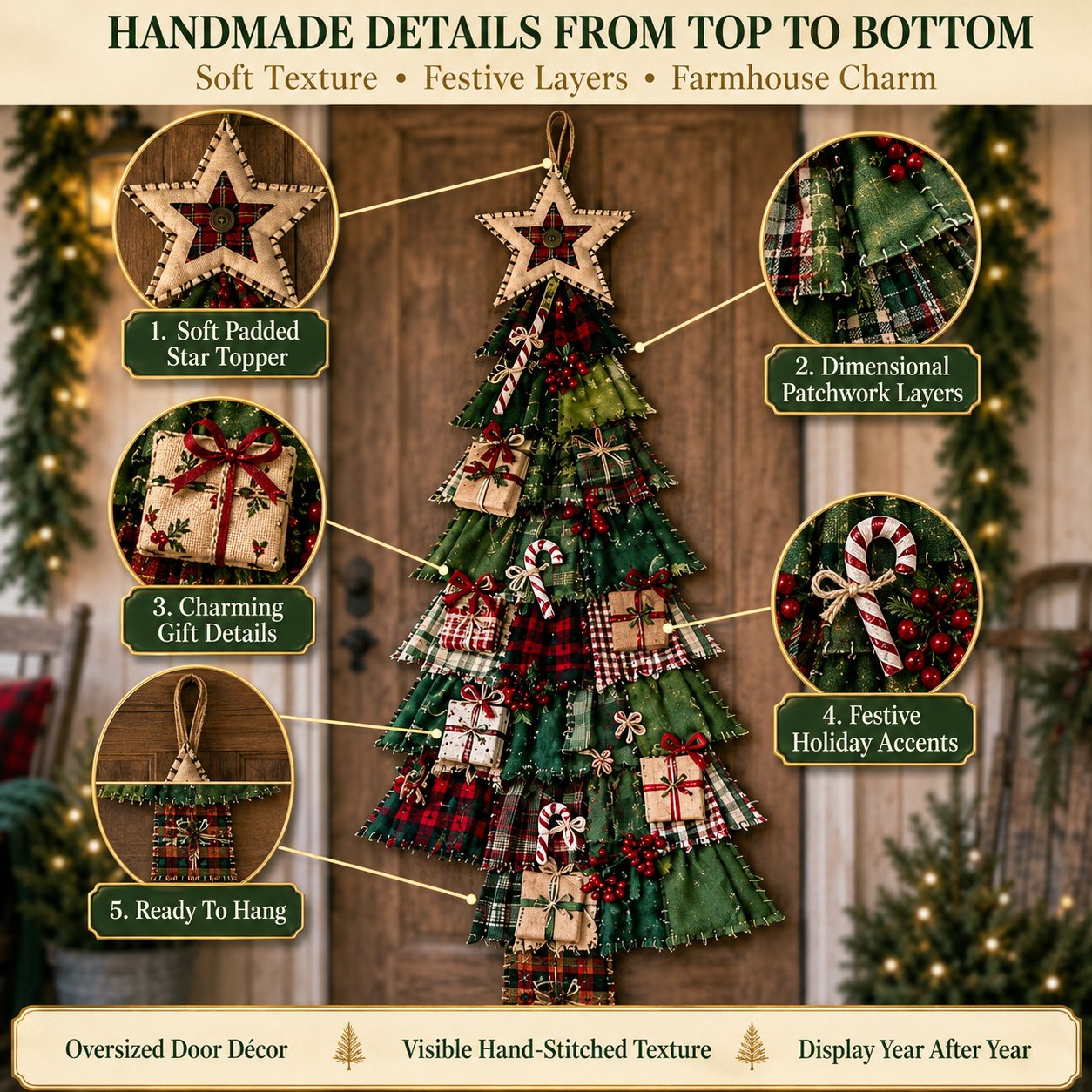 ⏳ Last Day 49% OFF – 🎄Friendly DIY Oversized Patchwork Christmas Tree Door Hanging Kit
